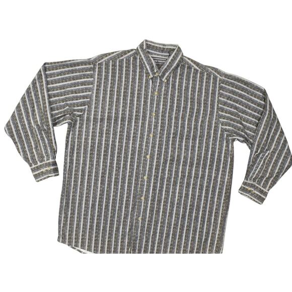 David Taylor Men's Cotton Button Shirt Brown/Blue XLT Geometric Long Sleeve - Picture 1 of 7